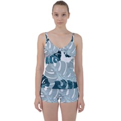 Monstera Leaves Background Tie Front Two Piece Tankini