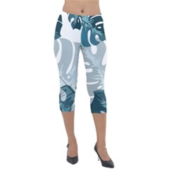 Monstera Leaves Background Lightweight Velour Capri Leggings 