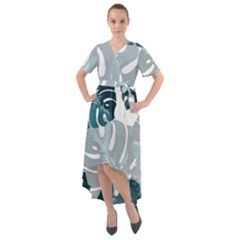 Monstera Leaves Background Front Wrap High Low Dress