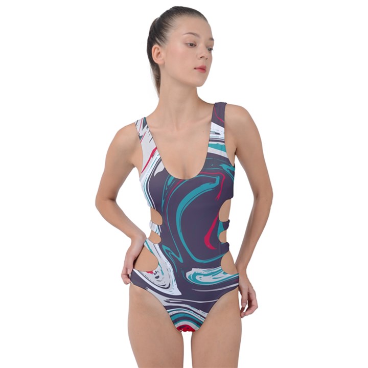 Vector Vivid Marble Pattern 1 Side Cut Out Swimsuit