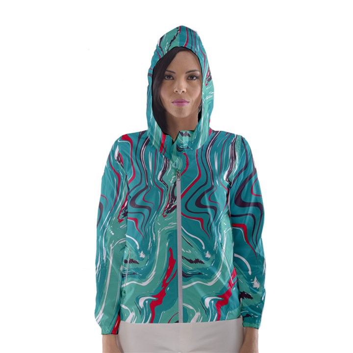 Green Vivid Marble Pattern 2 Women s Hooded Windbreaker