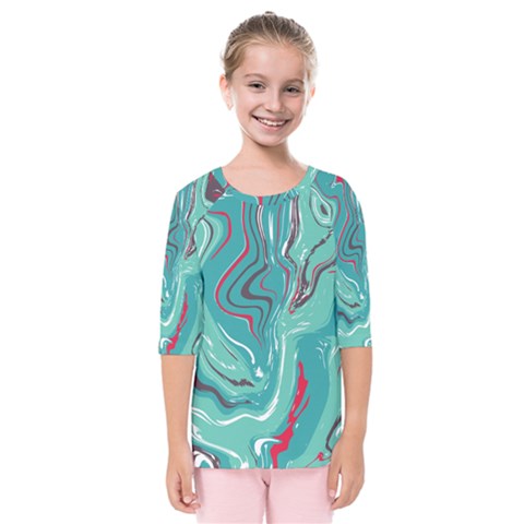 Green Vivid Marble Pattern 2 Kids  Quarter Sleeve Raglan Tee by goljakoff