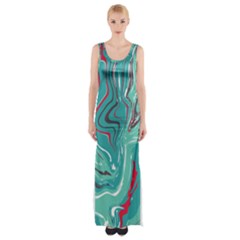 Green Vivid Marble Pattern 2 Thigh Split Maxi Dress by goljakoff