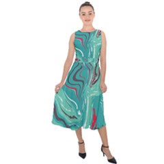 Green Vivid Marble Pattern 2 Midi Tie-back Chiffon Dress by goljakoff