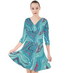 Green Vivid Marble Pattern 2 Quarter Sleeve Front Wrap Dress by goljakoff