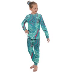 Green Vivid Marble Pattern 2 Kids  Long Sleeve Set  by goljakoff