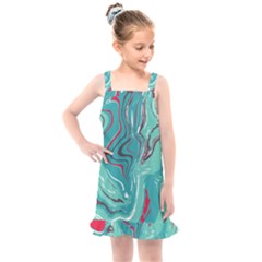 Green Vivid Marble Pattern 2 Kids  Overall Dress by goljakoff