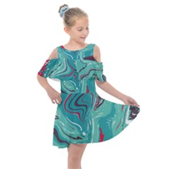 Green Vivid Marble Pattern 2 Kids  Shoulder Cutout Chiffon Dress by goljakoff