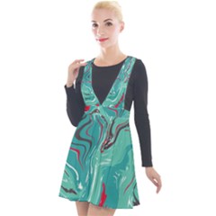 Green Vivid Marble Pattern 2 Plunge Pinafore Velour Dress by goljakoff