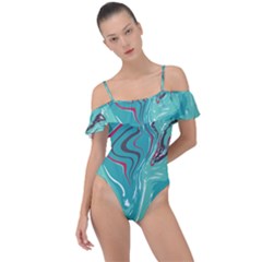 Green Vivid Marble Pattern 2 Frill Detail One Piece Swimsuit by goljakoff