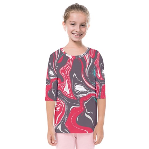 Red Vivid Marble Pattern 3 Kids  Quarter Sleeve Raglan Tee by goljakoff