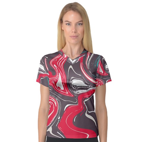 Red Vivid Marble Pattern 3 V-neck Sport Mesh Tee by goljakoff