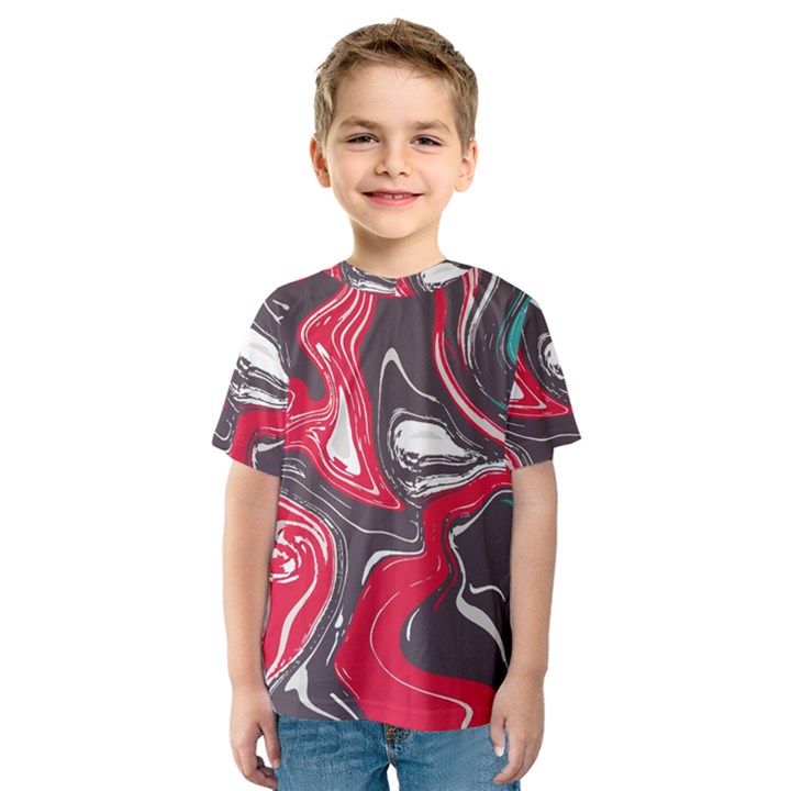 Red Vivid Marble Pattern 3 Kids  Sport Mesh Tee