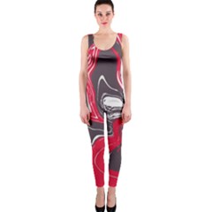 Red Vivid Marble Pattern 3 One Piece Catsuit by goljakoff