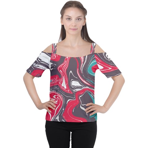 Red Vivid Marble Pattern 3 Cutout Shoulder Tee by goljakoff