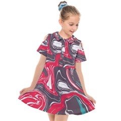 Red Vivid Marble Pattern 3 Kids  Short Sleeve Shirt Dress by goljakoff