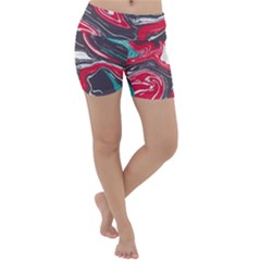 Red Vivid Marble Pattern 3 Lightweight Velour Yoga Shorts by goljakoff