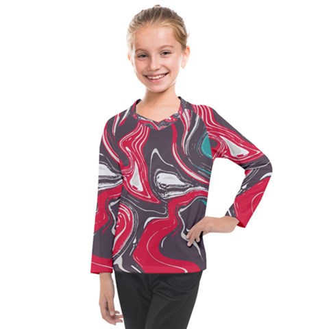 Red Vivid Marble Pattern 3 Kids  Long Mesh Tee by goljakoff