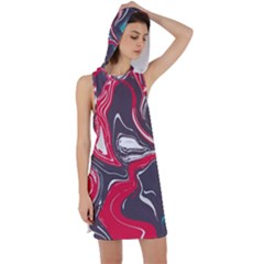 Red Vivid Marble Pattern 3 Racer Back Hoodie Dress by goljakoff