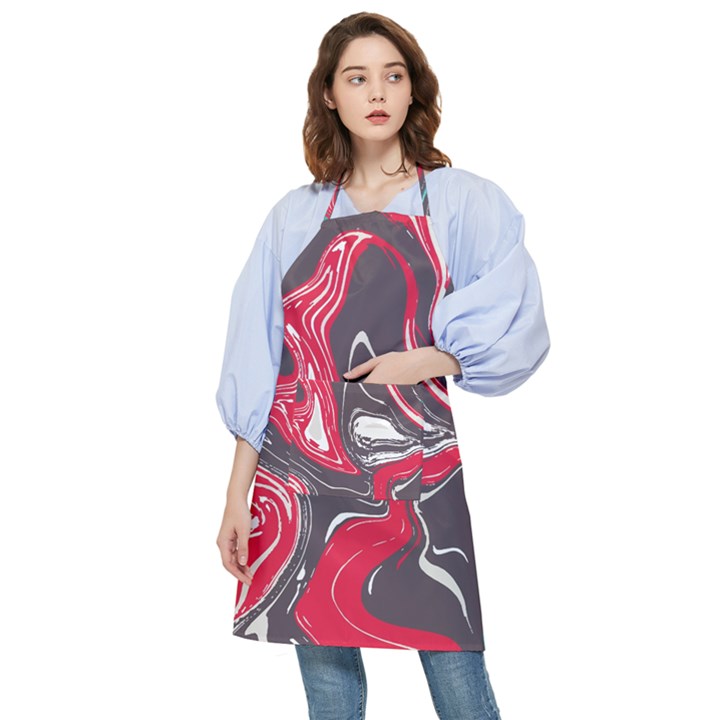 Red Vivid Marble Pattern 3 Pocket Apron