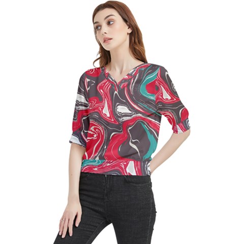 Red Vivid Marble Pattern 3 Quarter Sleeve Blouse by goljakoff