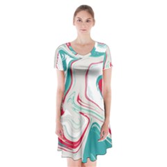 Vivid Marble Pattern Short Sleeve V-neck Flare Dress by goljakoff