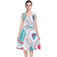 Vivid Marble Pattern V-neck Midi Sleeveless Dress  by goljakoff