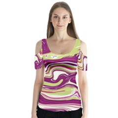 Purple Vivid Marble Pattern Butterfly Sleeve Cutout Tee 