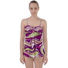 Purple Vivid Marble Pattern Babydoll Tankini Set by goljakoff