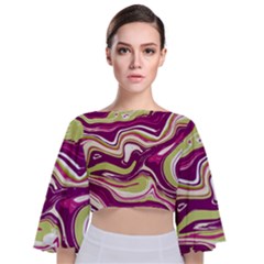 Purple Vivid Marble Pattern Tie Back Butterfly Sleeve Chiffon Top by goljakoff