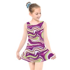 Purple Vivid Marble Pattern Kids  Skater Dress Swimsuit by goljakoff