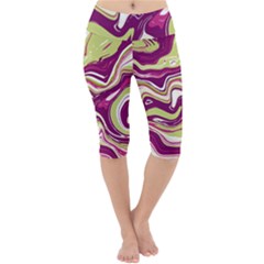 Purple Vivid Marble Pattern Lightweight Velour Cropped Yoga Leggings by goljakoff