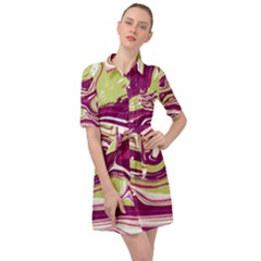 Purple Vivid Marble Pattern Belted Shirt Dress by goljakoff