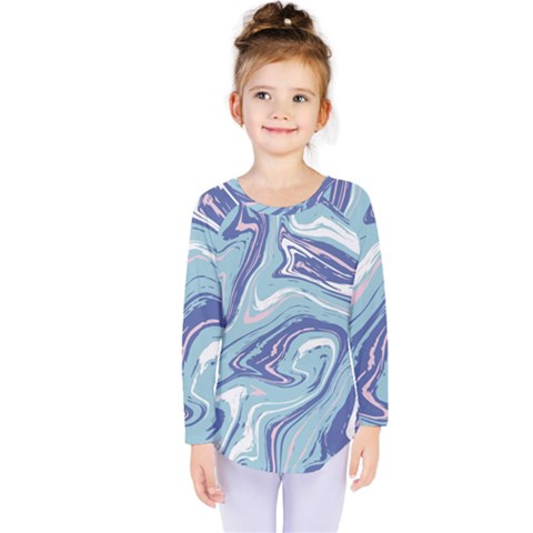 Blue Vivid Marble Pattern Kids  Long Sleeve Tee by goljakoff