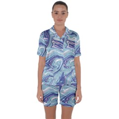 Blue Vivid Marble Pattern Satin Short Sleeve Pajamas Set by goljakoff