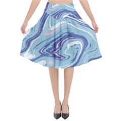 Blue Vivid Marble Pattern Flared Midi Skirt by goljakoff