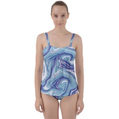 Blue Vivid Marble Pattern Twist Front Tankini Set by goljakoff