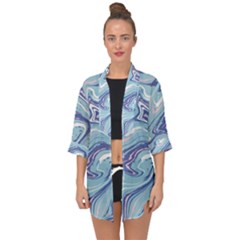 Blue Vivid Marble Pattern Open Front Chiffon Kimono by goljakoff