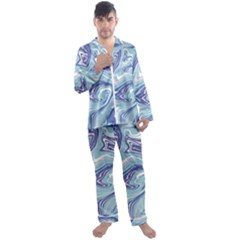 Blue Vivid Marble Pattern Men s Long Sleeve Satin Pajamas Set by goljakoff