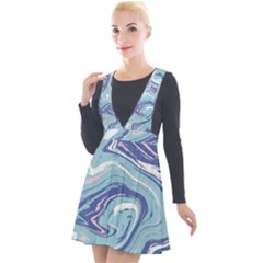 Blue Vivid Marble Pattern Plunge Pinafore Velour Dress by goljakoff