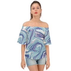 Blue Vivid Marble Pattern Off Shoulder Short Sleeve Top by goljakoff