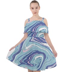 Blue Vivid Marble Pattern Cut Out Shoulders Chiffon Dress by goljakoff