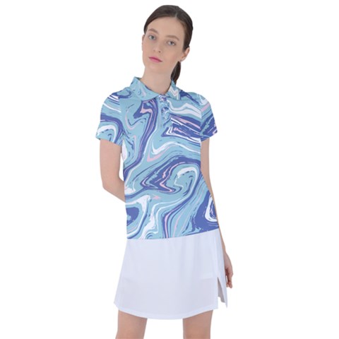 Blue Vivid Marble Pattern Women s Polo Tee by goljakoff