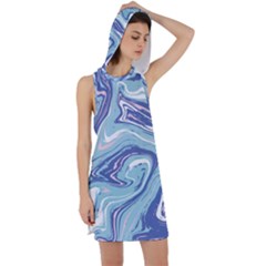 Blue Vivid Marble Pattern Racer Back Hoodie Dress by goljakoff