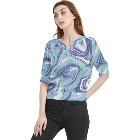 Blue Vivid Marble Pattern Quarter Sleeve Blouse by goljakoff