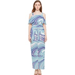 Blue Vivid Marble Pattern Draped Sleeveless Chiffon Jumpsuit by goljakoff