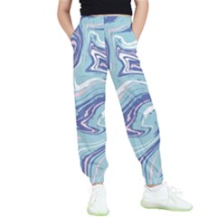 Blue Vivid Marble Pattern Kids  Elastic Waist Pants by goljakoff