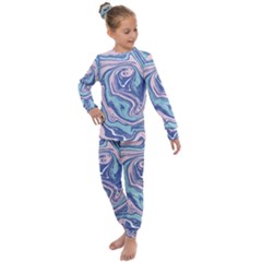 Blue Vivid Marble Pattern 10 Kids  Long Sleeve Set  by goljakoff