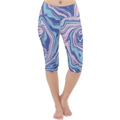 Blue Vivid Marble Pattern 10 Lightweight Velour Cropped Yoga Leggings by goljakoff