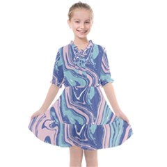 Blue Vivid Marble Pattern 10 Kids  All Frills Chiffon Dress by goljakoff